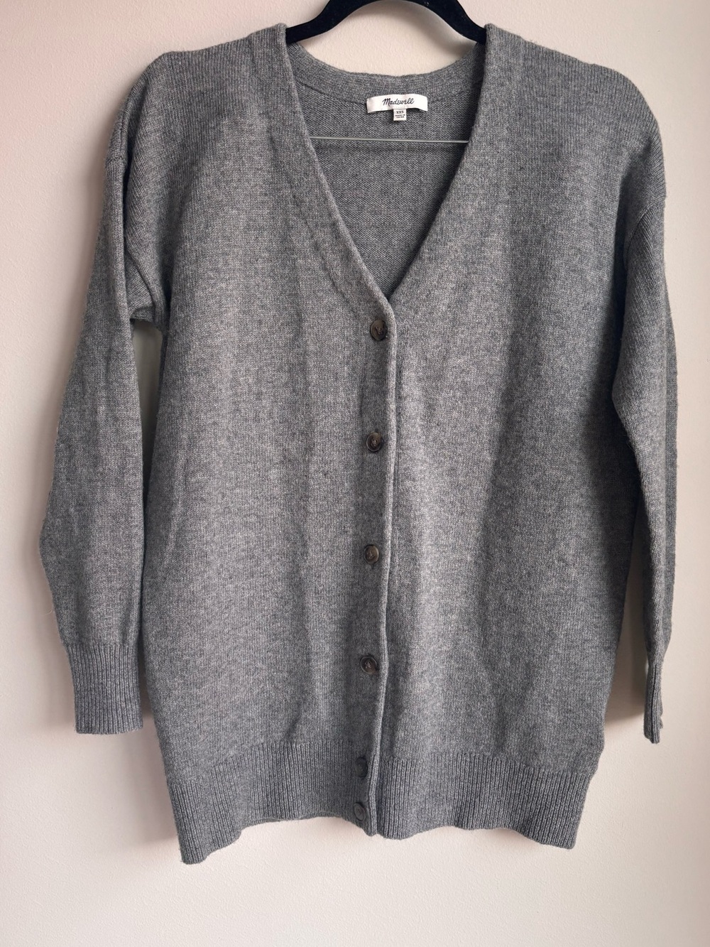 Madewell Women's Gray V-Neck Button Cardigan Sweater Merino Blend XXS